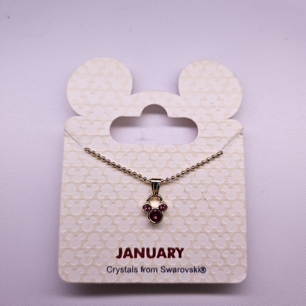 Swarovski Gold Mickey Pendant Necklace with Red Crystals